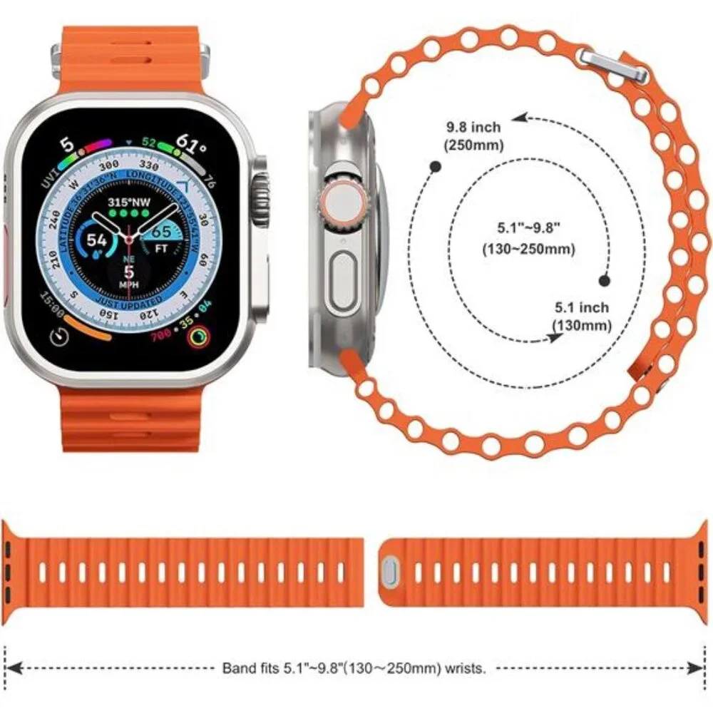 Sport Soft Silicone Compatible with Apple Watch Ocean Band Wristband Ultra 9 8 7